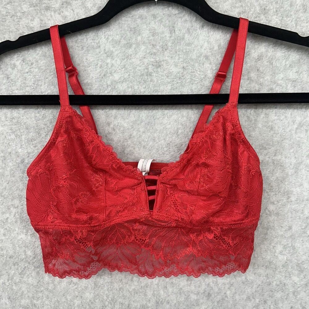 Auden Red Lace Lightly Lined Longline Bralette Size XS Wireless V-Neck
